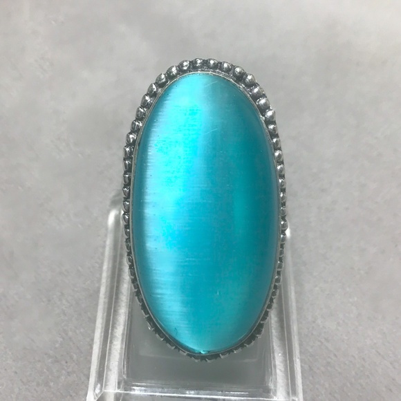 Handmade Jewelry - Exotic Blue Cat's Eye Ring Size 8.25